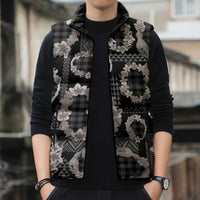 Hawaiian Leis Sleeveless Puffer Jacket Kakau Tattoos and Palaka Pastel Grayscale