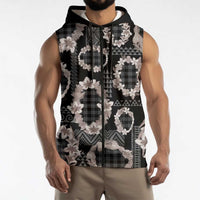 Hawaiian Leis Sleeveless Zip Hoodie Kakau Tattoos and Palaka Pastel Grayscale