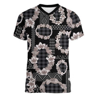 Hawaiian Leis Women V-Neck T-Shirt Kakau Tattoos and Palaka Pastel Grayscale