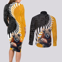New Zealand and Australia Rugby Couples Matching Long Sleeve Bodycon Dress and Long Sleeve Button Shirt Koala and Maori Warrior Together