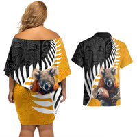 New Zealand and Australia Rugby Couples Matching Off Shoulder Short Dress and Hawaiian Shirt Koala and Maori Warrior Together LT03 - Polynesian Pride