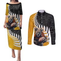 New Zealand and Australia Rugby Couples Matching Puletasi and Long Sleeve Button Shirt Koala and Maori Warrior Together LT03 Black - Polynesian Pride