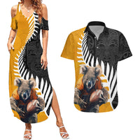 New Zealand and Australia Rugby Couples Matching Summer Maxi Dress and Hawaiian Shirt Koala and Maori Warrior Together LT03 Black - Polynesian Pride