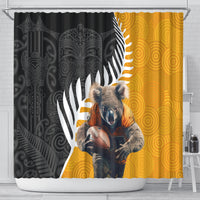 New Zealand and Australia Rugby Shower Curtain Koala and Maori Warrior Together