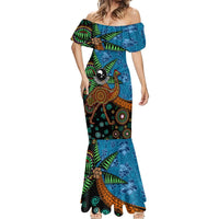 Fiji and Australia Mermaid Dress Palm Tree and Abogirinal Emu LT03 - Polynesian Pride