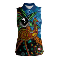 Fiji and Australia Women Sleeveless Polo Shirt Palm Tree and Abogirinal Emu