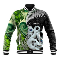 New Zealand Koru Natural Baseball Jacket Manaia and Silver Fern Maori Pattern
