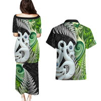 New Zealand Koru Natural Couples Matching Puletasi and Hawaiian Shirt Manaia and Silver Fern Maori Pattern LT03 - Polynesian Pride