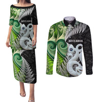 New Zealand Koru Natural Couples Matching Puletasi and Long Sleeve Button Shirt Manaia and Silver Fern Maori Pattern LT03 Black - Polynesian Pride