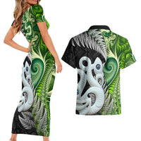New Zealand Koru Natural Couples Matching Short Sleeve Bodycon Dress and Hawaiian Shirt Manaia and Silver Fern Maori Pattern