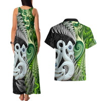 New Zealand Koru Natural Couples Matching Tank Maxi Dress and Hawaiian Shirt Manaia and Silver Fern Maori Pattern