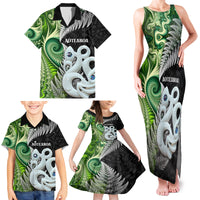 New Zealand Koru Natural Family Matching Tank Maxi Dress and Hawaiian Shirt Manaia and Silver Fern Maori Pattern
