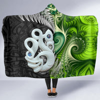 New Zealand Koru Natural Hooded Blanket Manaia and Silver Fern Maori Pattern