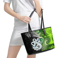 New Zealand Koru Natural Leather Tote Bag Manaia and Silver Fern Maori Pattern
