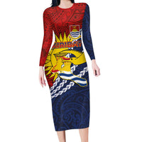 Kiribati Independence Day Family Matching Long Sleeve Bodycon Dress and Hawaiian Shirt Polynesian and Melanesian Art Tattoo