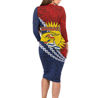 Kiribati Independence Day Family Matching Long Sleeve Bodycon Dress and Hawaiian Shirt Polynesian and Melanesian Art Tattoo
