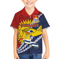 Kiribati Independence Day Family Matching Off Shoulder Short Dress and Hawaiian Shirt Polynesian and Melanesian Art Tattoo LT03 Son's Shirt Red - Polynesian Pride