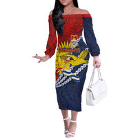 Kiribati Independence Day Off The Shoulder Long Sleeve Dress Polynesian and Melanesian Art Tattoo