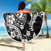 Guam Dolphins Tribal Tattoo Beach Blanket Polynesian Art and Tropical Flower Grayscale