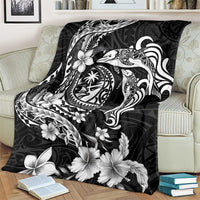 Guam Dolphins Tribal Tattoo Blanket Polynesian Art and Tropical Flower Grayscale