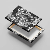 Guam Dolphins Tribal Tattoo Canvas Wall Art Polynesian Art and Tropical Flower Grayscale