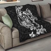 Guam Dolphins Tribal Tattoo Quilt Polynesian Art and Tropical Flower Grayscale