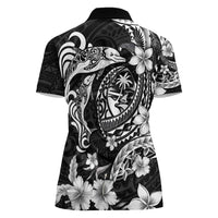 Guam Dolphins Tribal Tattoo Women Polo Shirt Polynesian Art and Tropical Flower Grayscale