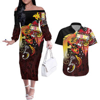 Papua New Guinea 2025 Couples Matching Off The Shoulder Long Sleeve Dress and Hawaiian Shirt 50th Independence Day Anniversary