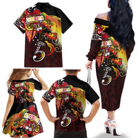 Papua New Guinea 2025 Family Matching Off The Shoulder Long Sleeve Dress and Hawaiian Shirt 50th Independence Day Anniversary