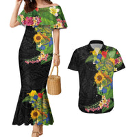 Hawaiian Tropical Plants and Chameleon Couples Matching Mermaid Dress and Hawaiian Shirt Polynesian Art Colorful LT03 Black - Polynesian Pride