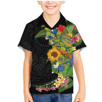 Hawaiian Tropical Plants and Chameleon Family Matching Mermaid Dress and Hawaiian Shirt Polynesian Art Colorful LT03 Son's Shirt Black - Polynesian Pride