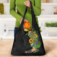 Hawaiian Tropical Plants and Chameleon Grocery Bag Polynesian Art Colorful - Polynesian Pride