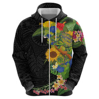 Hawaiian Tropical Plants and Chameleon Hoodie Polynesian Art Colorful - Polynesian Pride