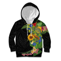Hawaiian Tropical Plants and Chameleon Kid Hoodie Polynesian Art Colorful - Polynesian Pride