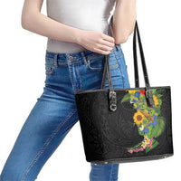 Hawaiian Tropical Plants and Chameleon Leather Tote Bag Polynesian Art Colorful - Polynesian Pride