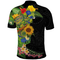Hawaiian Tropical Plants and Chameleon Polo Shirt Polynesian Art Colorful - Polynesian Pride