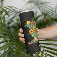 Hawaiian Tropical Plants and Chameleon Skinny Tumbler Polynesian Art Colorful - Polynesian Pride