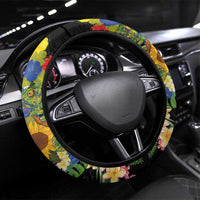 Hawaiian Tropical Plants and Chameleon Steering Wheel Cover Polynesian Art Colorful - Polynesian Pride