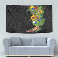 Hawaiian Tropical Plants and Chameleon Tapestry Polynesian Art Colorful - Polynesian Pride
