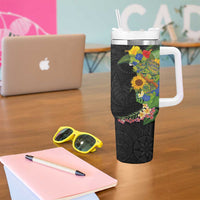 Hawaiian Tropical Plants and Chameleon Tumbler With Handle Polynesian Art Colorful - Polynesian Pride