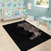 Hawaiian Tropical Plants and Chameleon Area Rug Polynesian Art Grayscale - Polynesian Pride