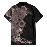 Hawaiian Tropical Plants and Chameleon Family Matching Short Sleeve Bodycon Dress and Hawaiian Shirt Polynesian Art Grayscale LT03 - Polynesian Pride