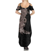 Hawaiian Tropical Plants and Chameleon Family Matching Summer Maxi Dress and Hawaiian Shirt Polynesian Art Grayscale LT03 - Polynesian Pride