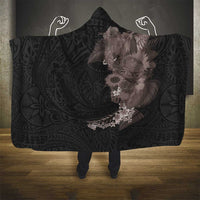 Hawaiian Tropical Plants and Chameleon Hooded Blanket Polynesian Art Grayscale - Polynesian Pride