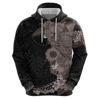 Hawaiian Tropical Plants and Chameleon Hoodie Polynesian Art Grayscale - Polynesian Pride