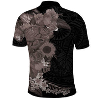 Hawaiian Tropical Plants and Chameleon Polo Shirt Polynesian Art Grayscale - Polynesian Pride