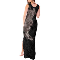 Hawaiian Tropical Plants and Chameleon Tank Maxi Dress Polynesian Art Grayscale - Polynesian Pride