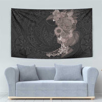 Hawaiian Tropical Plants and Chameleon Tapestry Polynesian Art Grayscale - Polynesian Pride