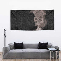 Hawaiian Tropical Plants and Chameleon Tapestry Polynesian Art Grayscale - Polynesian Pride