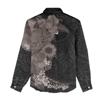 Hawaiian Tropical Plants and Chameleon Women Casual Shirt Polynesian Art Grayscale - Polynesian Pride